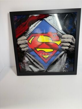 Superman Shirt Rip Logo Framed Canvas Wall Decor 14”x14” Open Road Brands